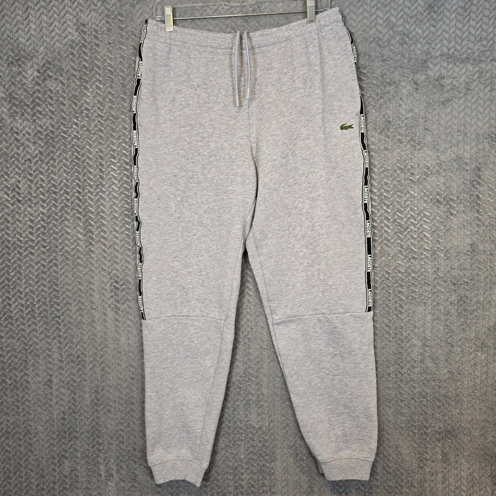Lacoste Mens Tapered Fit Joggers Gray Side Logo Tape Sweatpants US M FR 4